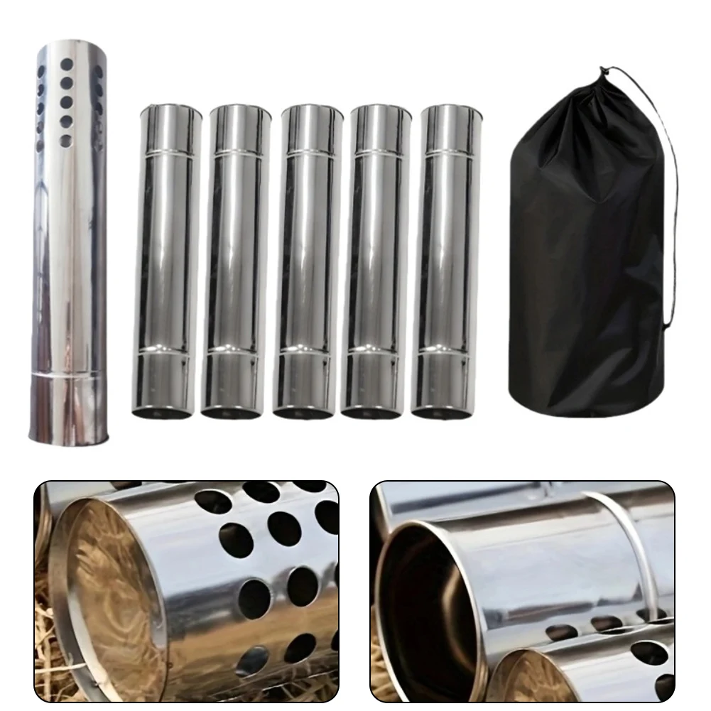 Outdoor Camping Tent Wood-burning Stove Chimney Kit 5 Pipes+Spark Arrestor 30cm Lx6cm Dia Camping Tent Stove Accessories