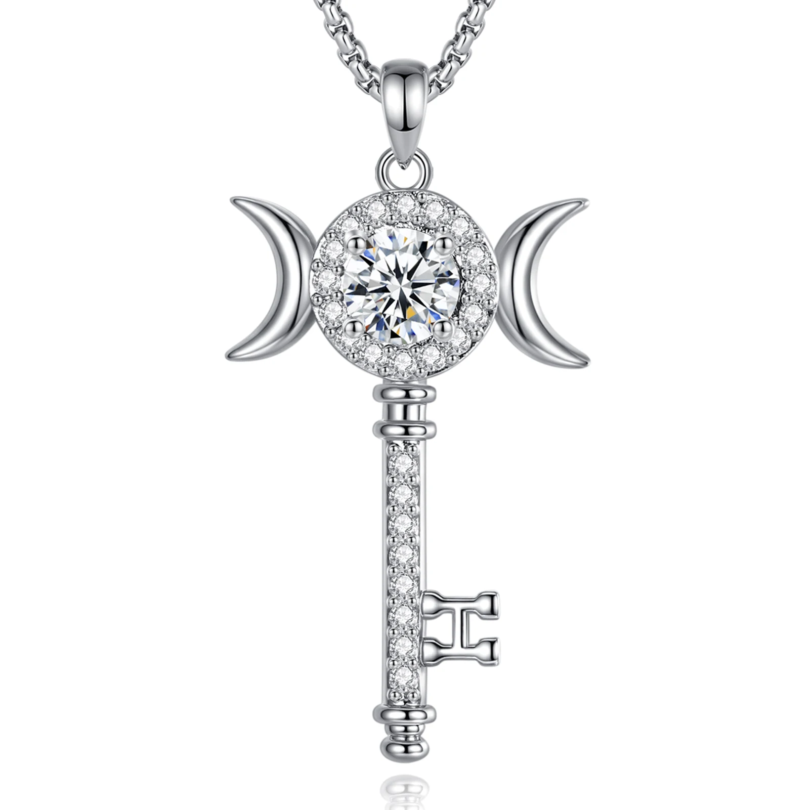 Eudora 2CT Moissanite Hecate Key Necklace Triple Moon Goddess Snake Necklace Wiccan Pagan jewelry Gift for Women Men