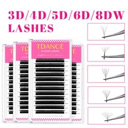 TDANCE 3D 4D 5D 6D Premade Fans Eyelash Extension W Style Faux Mink Natural Soft Bloom Lash Automatic Flowering Volume Eyelashes