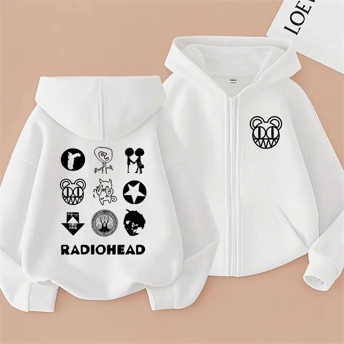 

Rock Band Radiohead Album Cover Logo Zipper Hoodie Men Women Vintage Casual Zip Up Jacket Coat Male Fashion Oversized Streetwear
