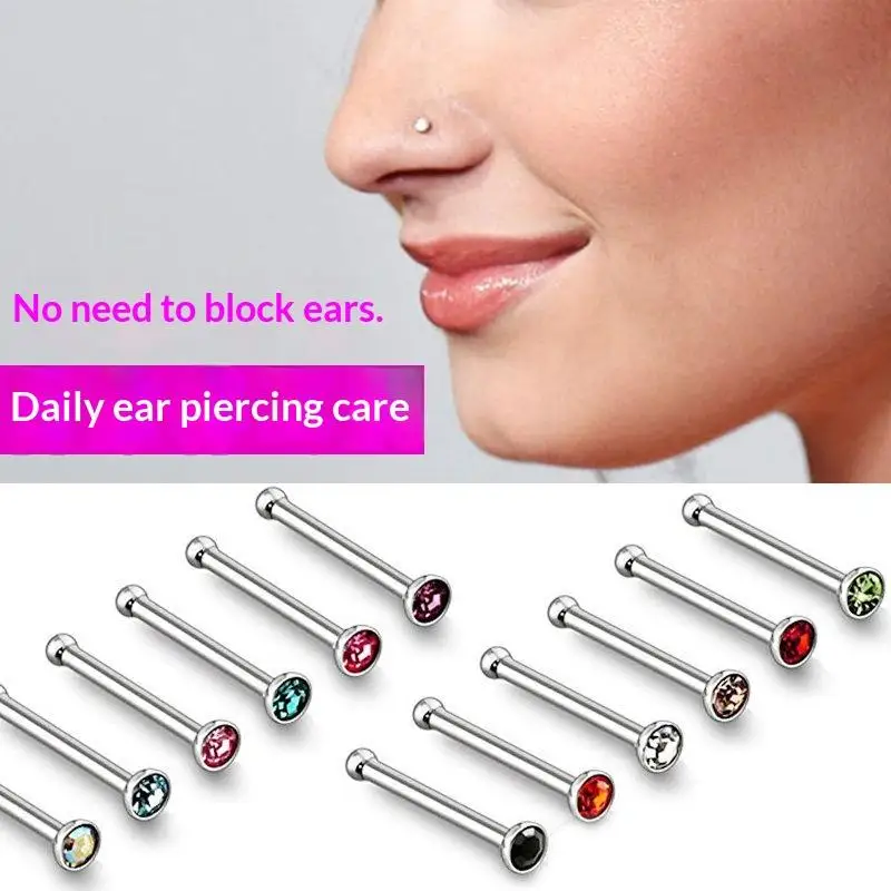 Si 60Pcs New Straight Nose Stud Curved Pack Crystal Nose Ring Set Nose Ring Set Bend