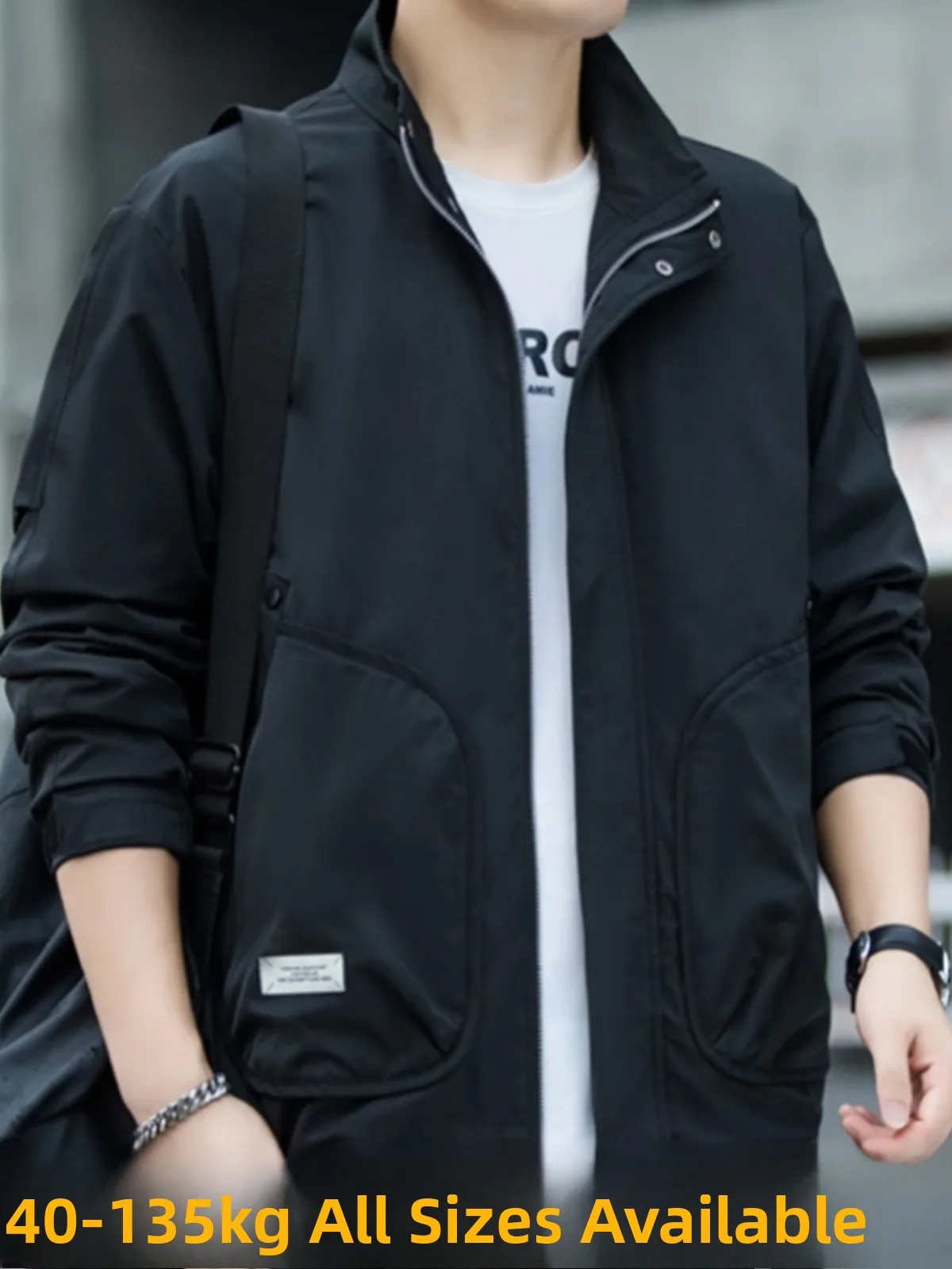 

Мужской топ больших размеров, повседневный свободный модный топ для похудения на весну и осень, полиэстер, городский, ветрозащитный, длинный све, на молнии