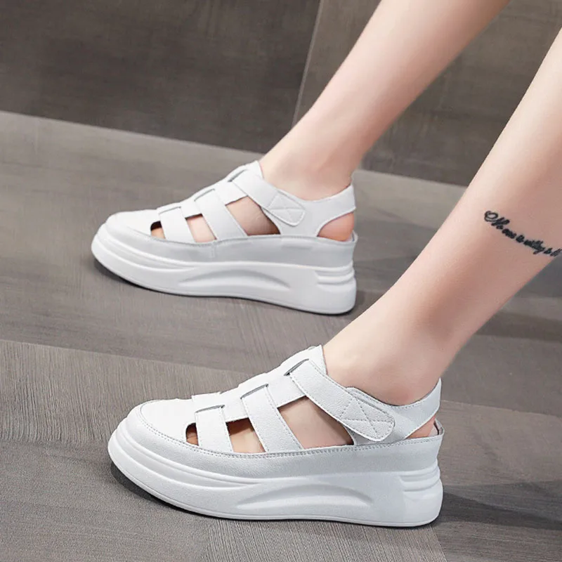 

XMWRLW 2025 Women Summer Sandals Shoes Genuine Leather Fashion Thick Sole Female Sandals Summer Shoes For Women Non Slip Sandal