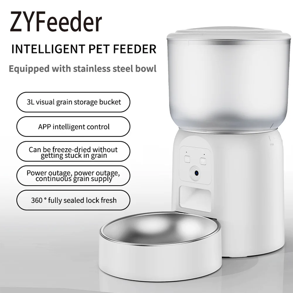 3L Smart Pet Feeder Camera Dog Automatic Cat Food Dispenser Cat Dog Feeder Timed Stainless Steel Bowl APP Control(No 5V 2A Plug)