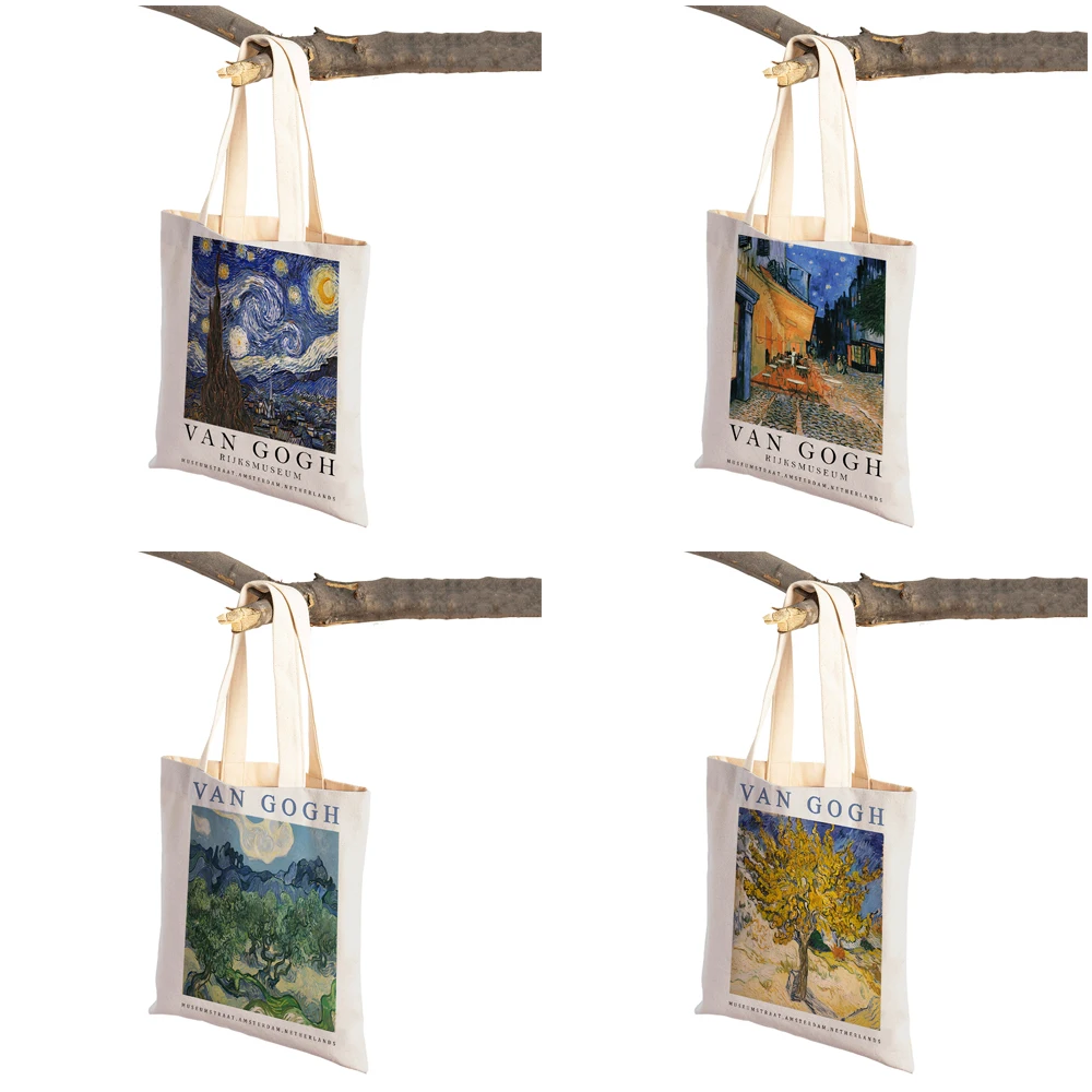 Van Gogh Vase Five tarry Night Sunflower Fauvism Supermarket Shopper Bag Tote Handbag Fashion Cartoon Lady Reusable Shopping Bag