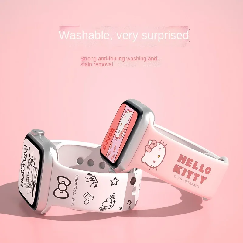 Hello Kitty Silicone Strap for Apple Watch Band 7 6 5 4 Se 44mm 40mm 45mm 41mmm 38mm 42mm Watchband IWatch Series 3 2 Bracelet