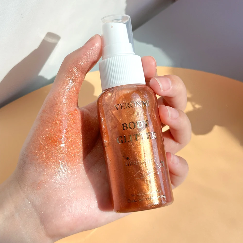 Liquid Shimmer Body Highlighter Oil Makeup,Glitter Spray Oil Lotion,Full Body & Face Glow-Up Liquid Lotion for All Skin Type