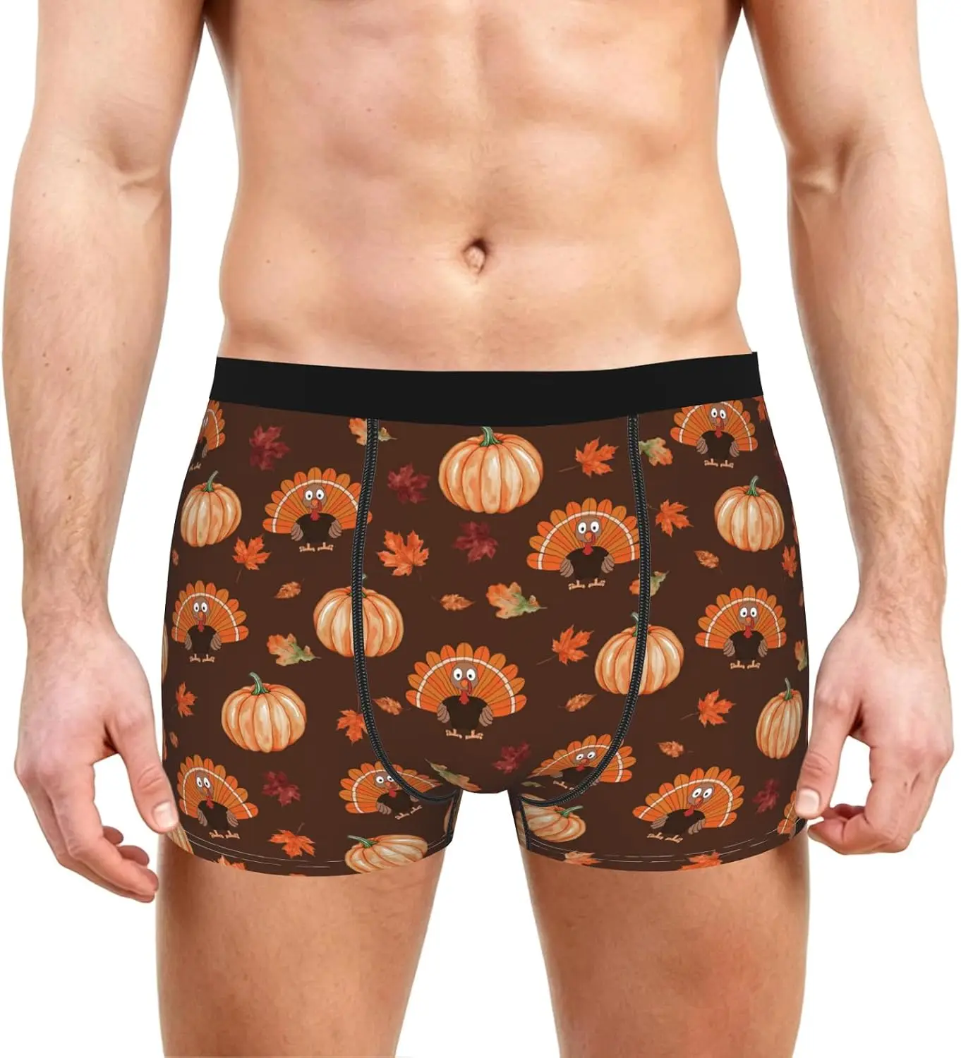 Thanksgiving Mens Boxer Briefs Turkey Pumpkin Maple Leaf Print Soft Breathable Elastic Waist Underwear Holiday Male Underpants