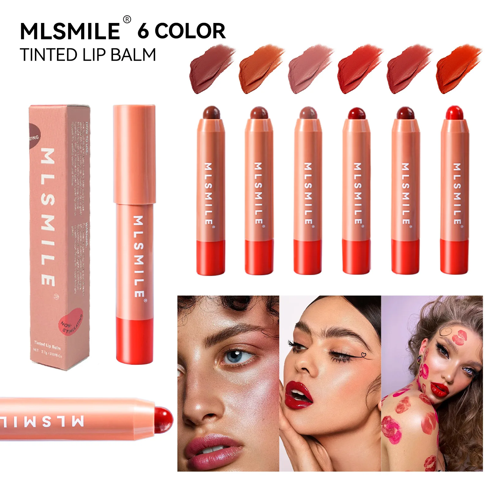 MLSMILE-Rouge à lèvres coloré et humide, pour les lèvres et les joues, stylo à double usage, six couleurs, Cuslasting cflipstick