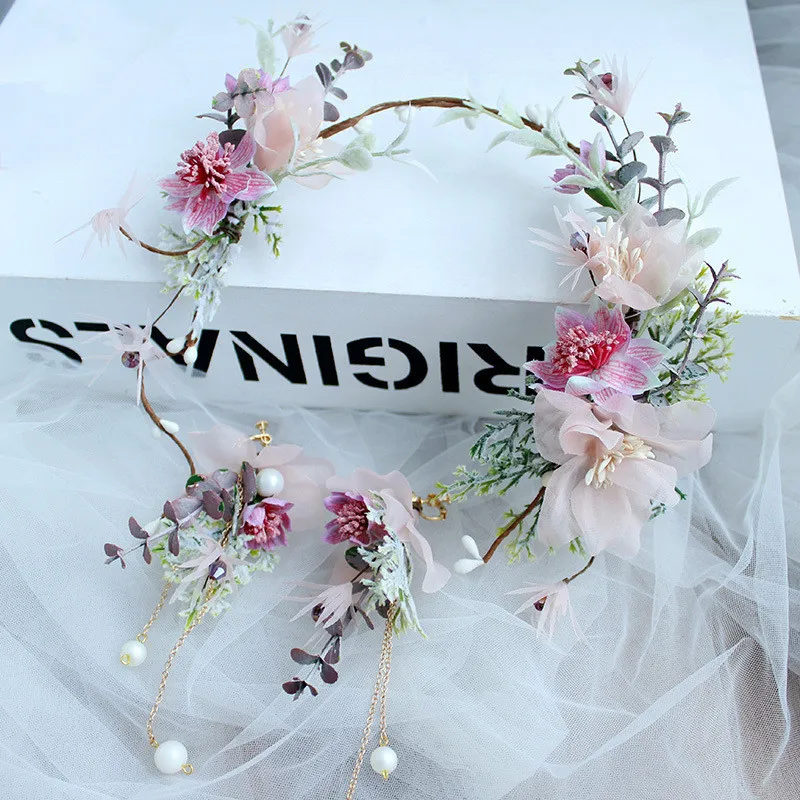 Tocado de novia para vacaciones en la playa, guirnalda de flores artificiales, Aro para el pelo, fiesta de boda, bohemio, Aro para el pelo nupcial