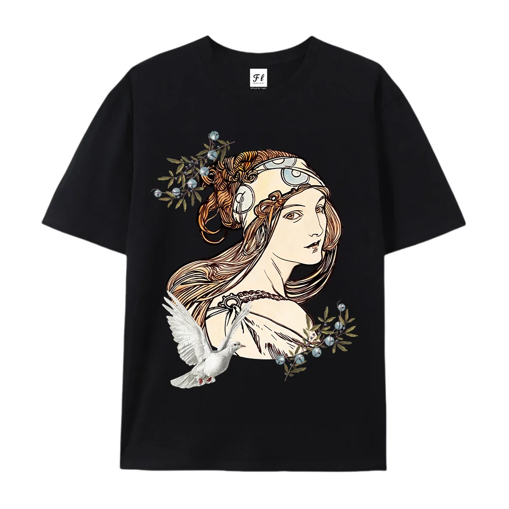 Love Goddess Venus Descends T‑Shirt Vintage Art Nouveau Trendy Casual Retro Fashion Short Sleeve Tee Cotton Personalized  Gift