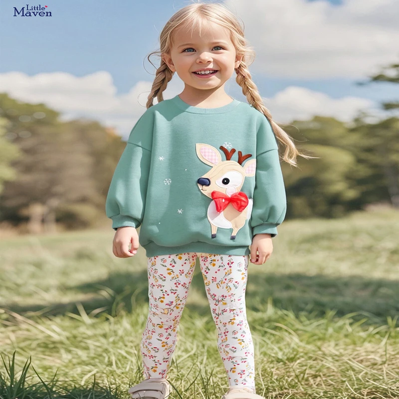 

Little maven Autumn Winter Christmas Two-piece Sets Baby Girls Fleece Tops Deer Sweatshirt +Pants Girls Outfit Princess Suits