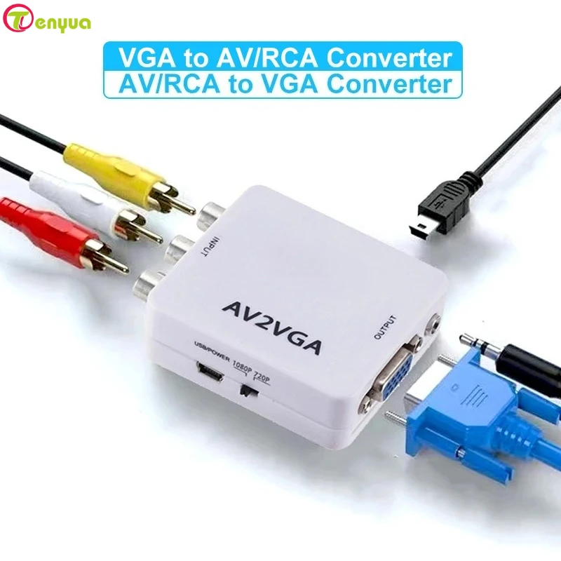 Преобразователь VGA в RCA AV в VGA Адаптер RCA с аудиокабелем 3,5 мм для ТВ-приставки ПК 1080P Конвертер CVBS в VGA