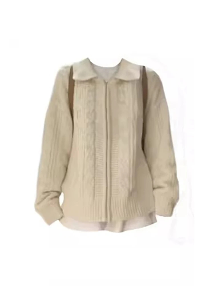 

French Vintage Knitted Cardigan Women Oversized Sweater Turn-Down Collar Long Sleeve Pullover Korean Fashion Jumper Streetwear