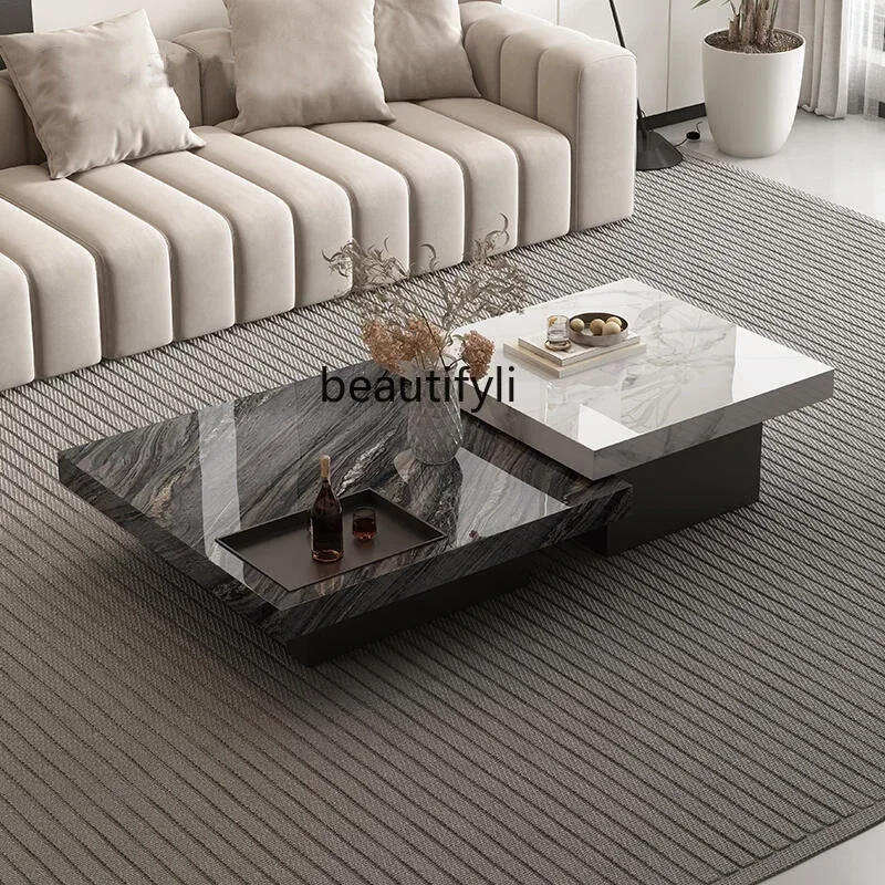 

Venice Brown Imitation Luxury Stone Living Room Marble Tea Table Combination Suspension Design High Sense