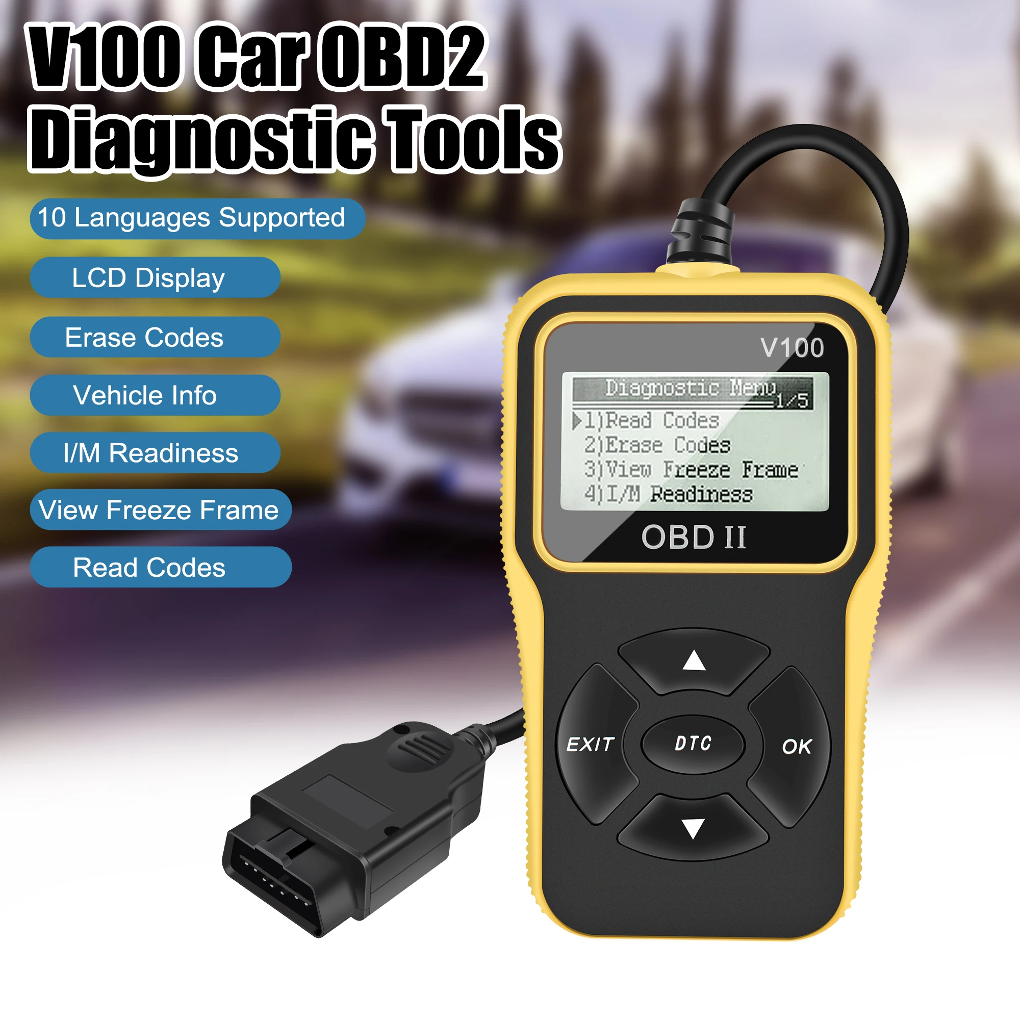 V100 16 Pin Car Diagnostic Tools Digital Display OBD2 Code Reader OBD 2 Scanner Car Accessories Engine Diagnostic Instrument