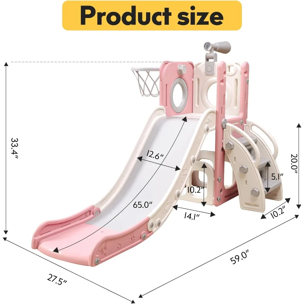 Set parco giochi per bambini con scivolo, canestro da basket e lancio di anelli