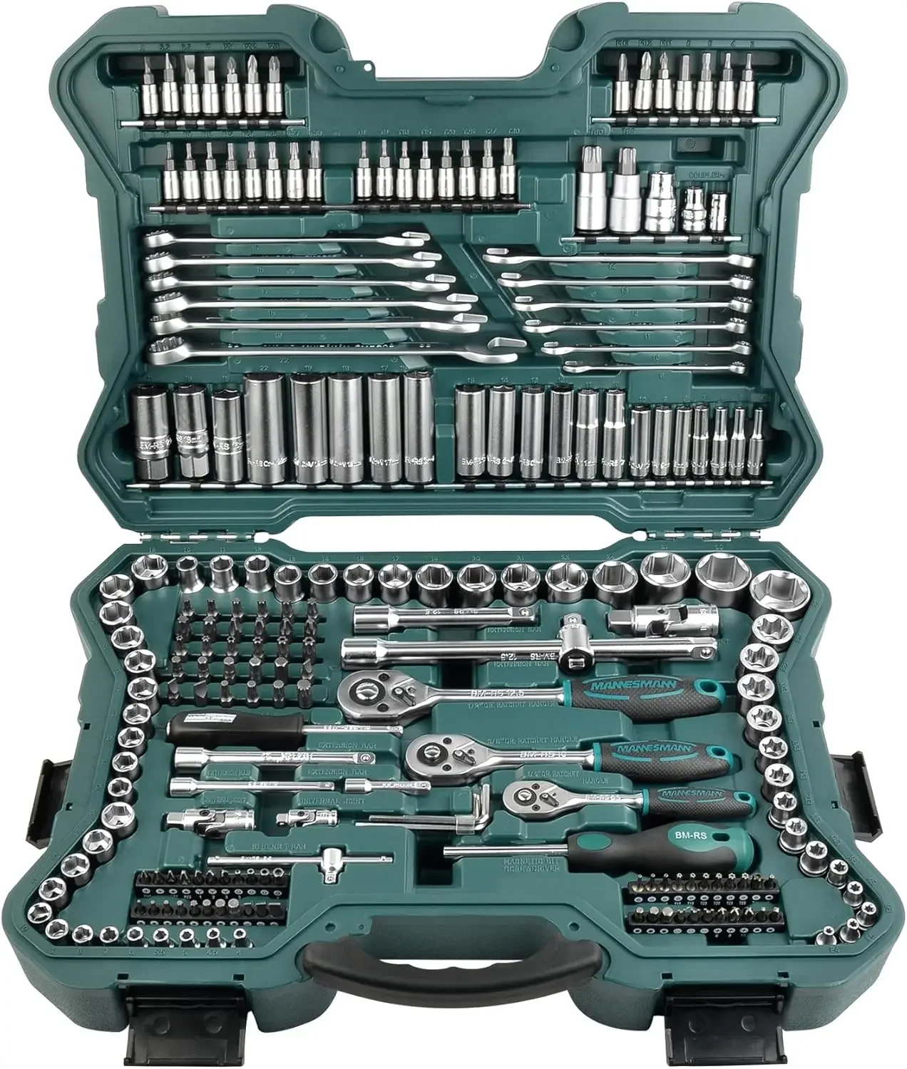 Mannesmann M98430 - Maletín con llaves de vaso yastas Herramientas (215 قطعة، حجم: 12x36x51 سم)، اللون Verde Mannesmann