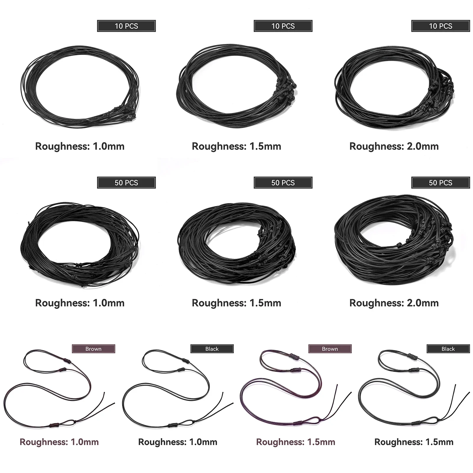 1/10/50pcs 1/1.5/2mm Adjustable Choker Necklace Genuine Black Wax Leather Knot Sliding Cord For Jewelry Making Supplie Wholesale