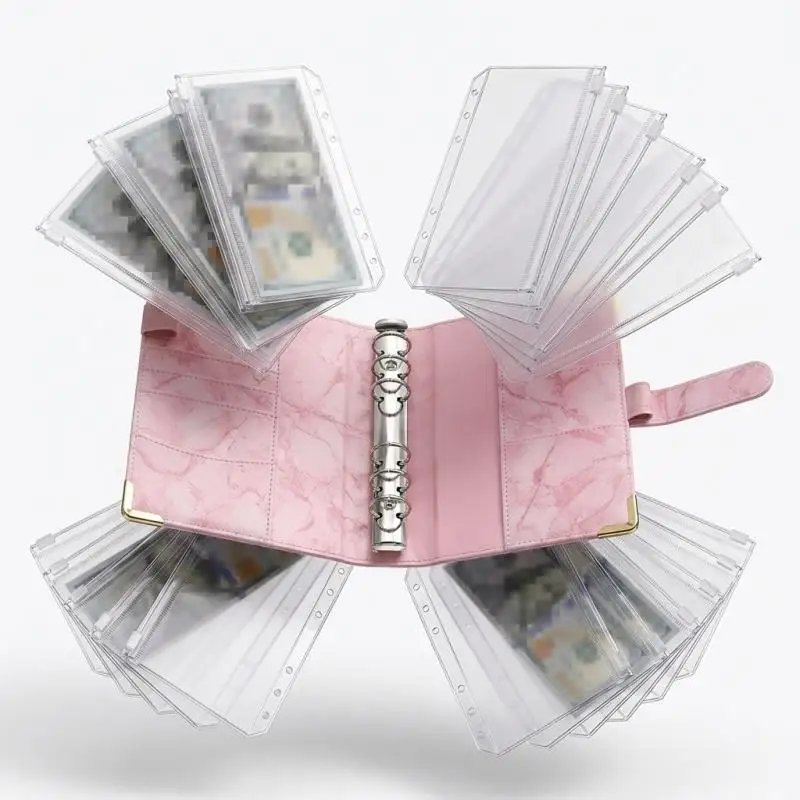A6 Money Saving Organizer PU Leather Budget Binder Marble Notebook Budgets 12 Pages Planner Envelope Office School Supplies