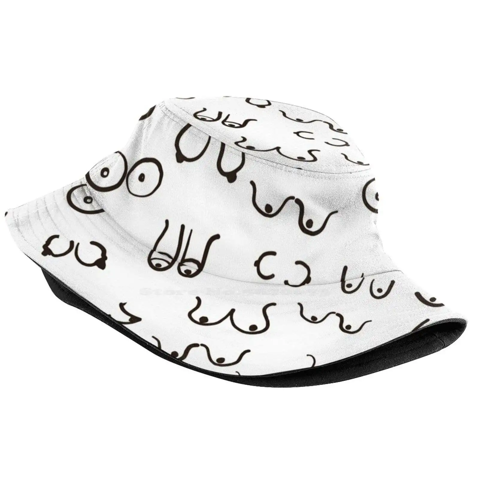 Boobs Sketch Black And White Sun Cap Fisherman Hat Bucket Hats Boobs Humor Pattern Spring Woman Fight Breast Cancer Proud Girl