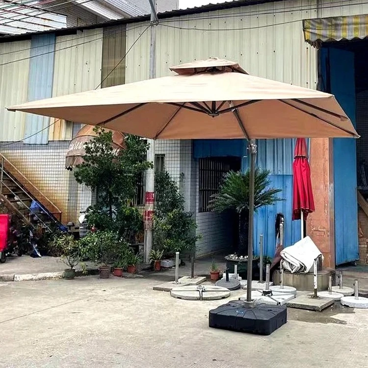 

Hotel Pool Garden Granite Umbrella Base with Wheels Luxury Cantilever Umbrella with Base Movable Cafe Parasols