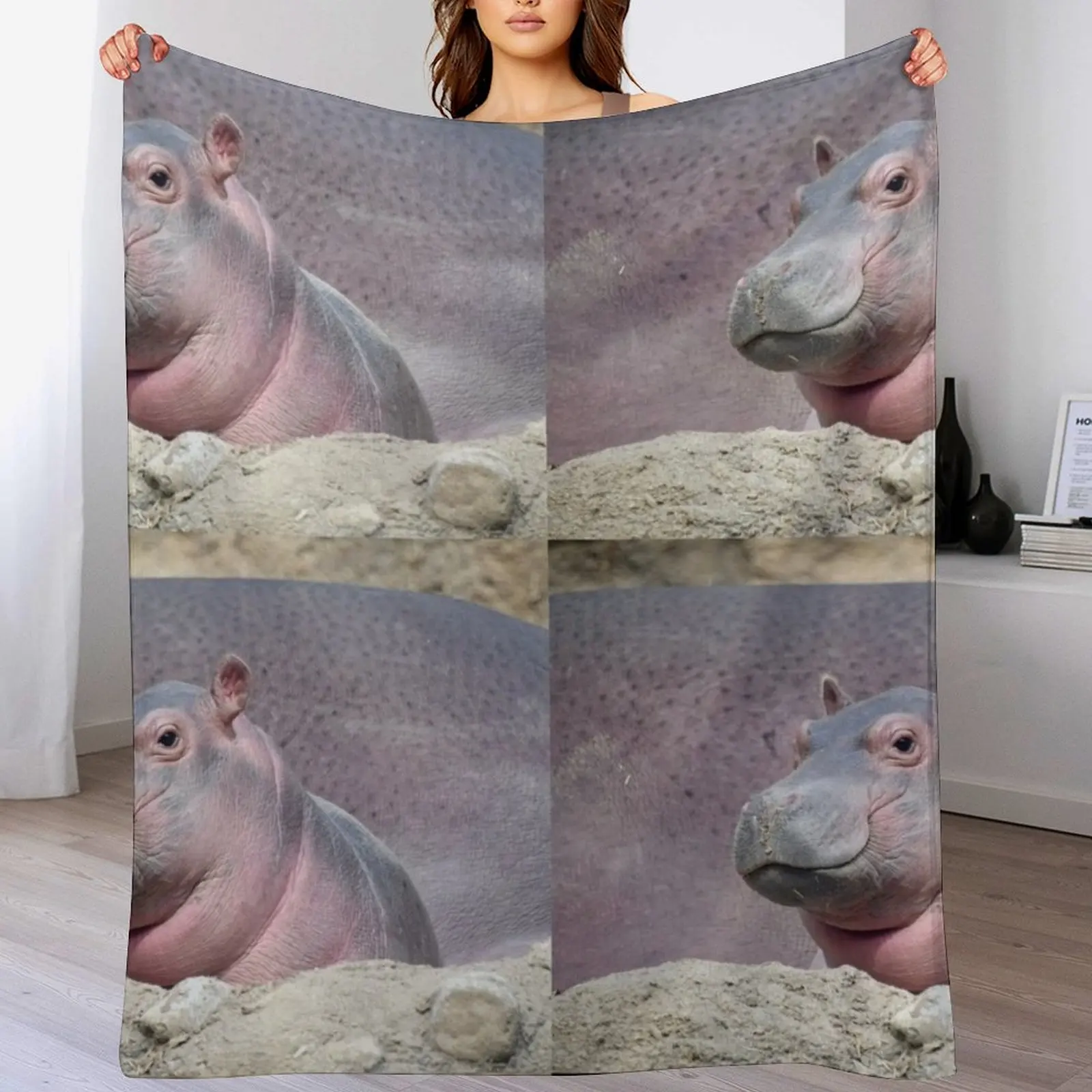 Baby Hippo Fritz at the Cincinnati Zoo and Botanical Garden Throw Blanket Decoratives Decorative Throw Luxury Blankets