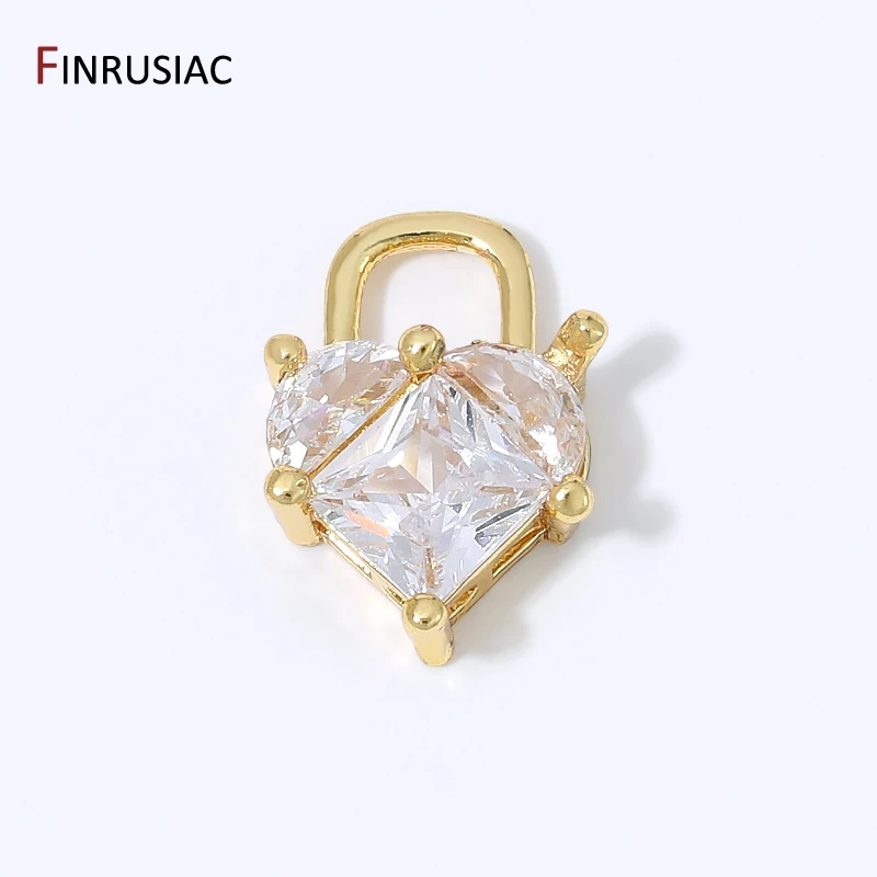 18K vergoldete Messing-Herzschloss-Anhänger für die Schmuckherstellung, Zirkon-Vorhängeschloss-Anhänger für DIY-Halsketten, Ohrringe, Armbänder und Accessoires