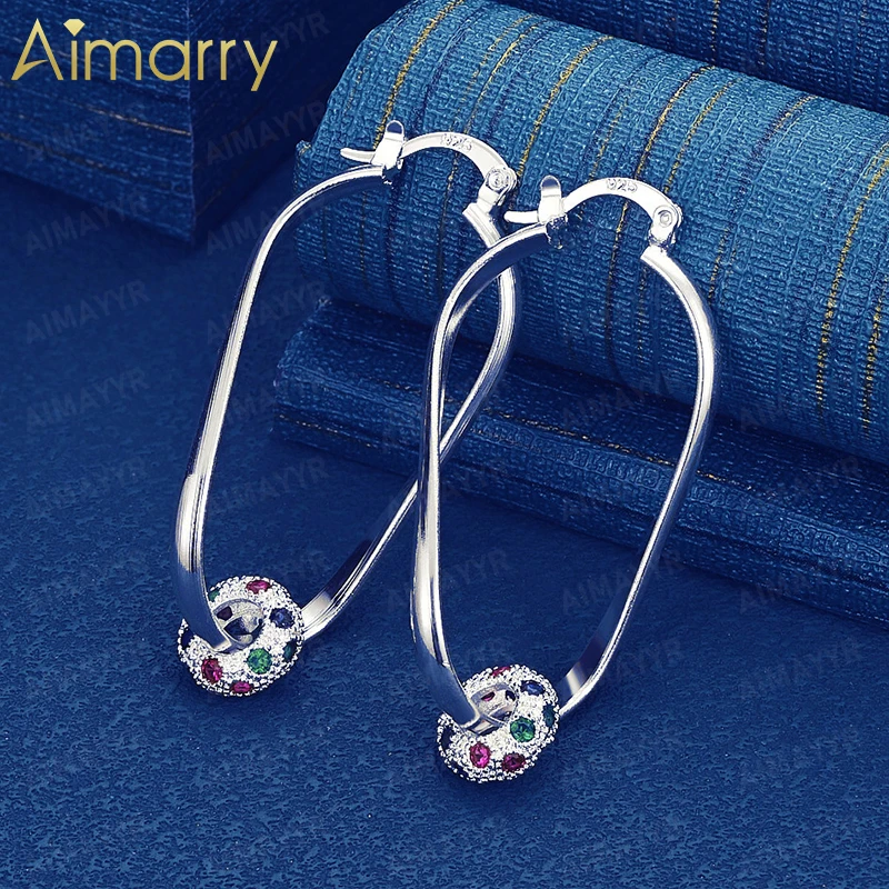 925 Sterling Silver 20mm * 45mm Color AAA Zircon Transfer Bead Earrings for Women's Weddings High-quality Fashion Jewelry