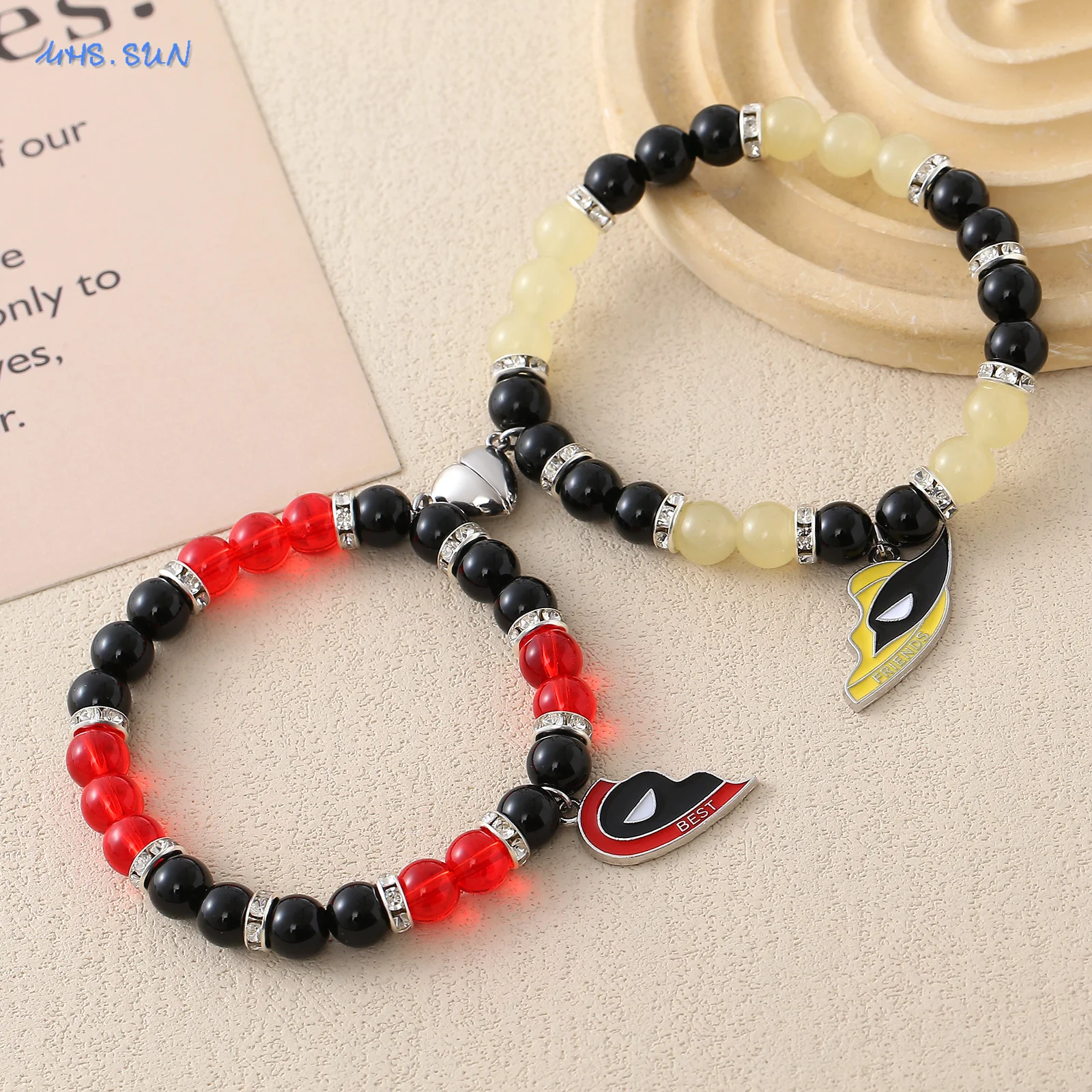 MHS.SUN Deadpool And Wolverine Heart Clown Mask Pendants Bracelets Best Friends Natural Stone Jewelry Gifts For Women Men