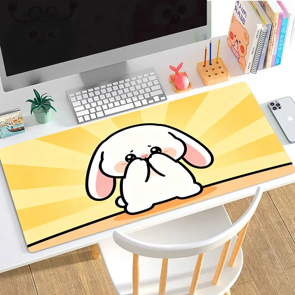 Cute Cartoon White Goose Design Large Size Playmat Natural Rubber Non-Slip For Laptop Office Desktop Bedroom Gaming