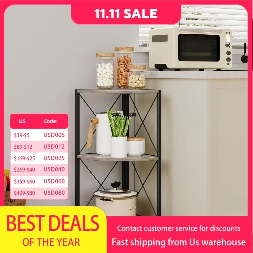 

Corner table with 3 levels of corner storage organizer with metal frame, separate corner shelf, kitchen counter display shelf