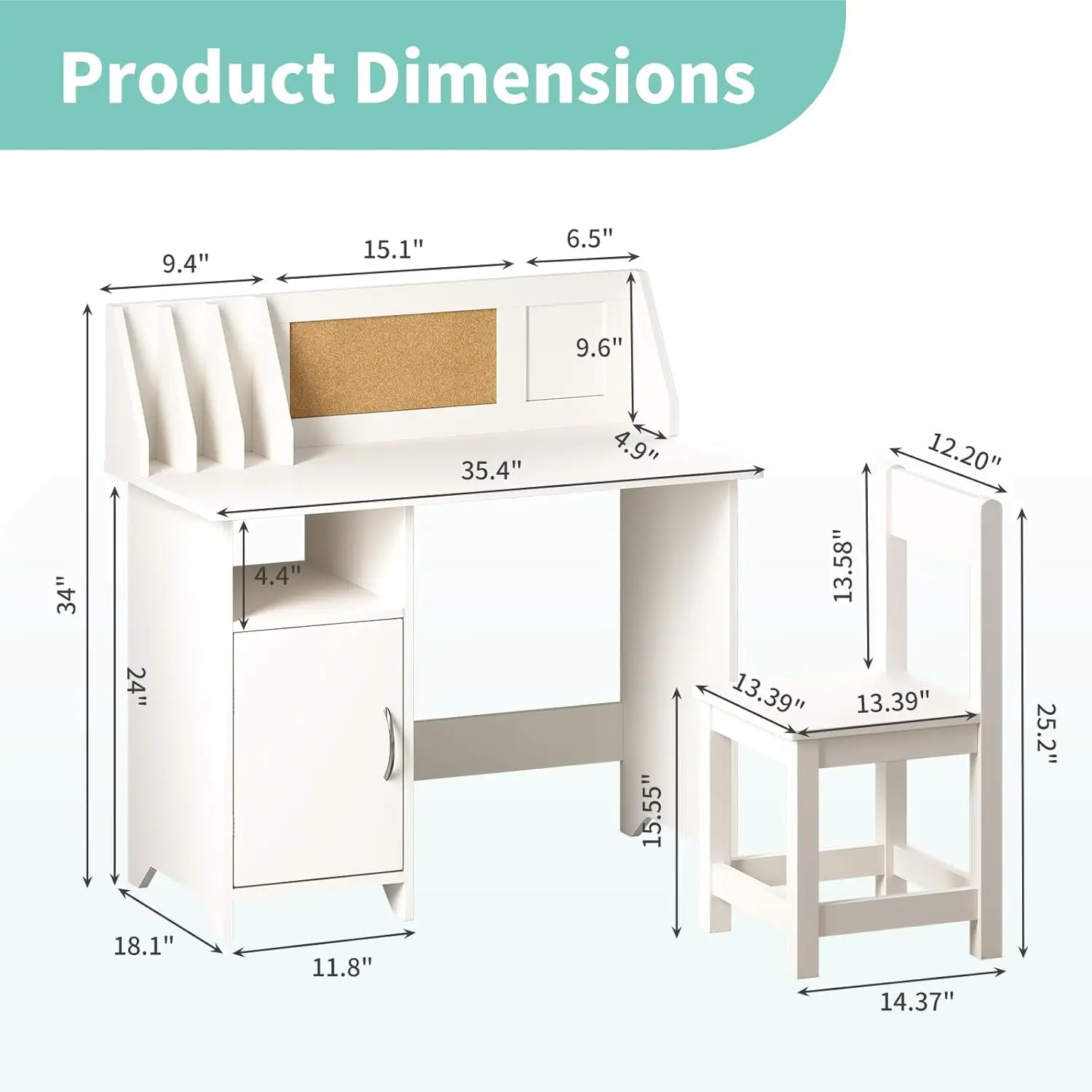 Mesa infantil branca com cadeira, mesa de estudo de madeira para meninos e meninas, mesa de computador infantil com gavetas de armazenamento, gaiola, estante