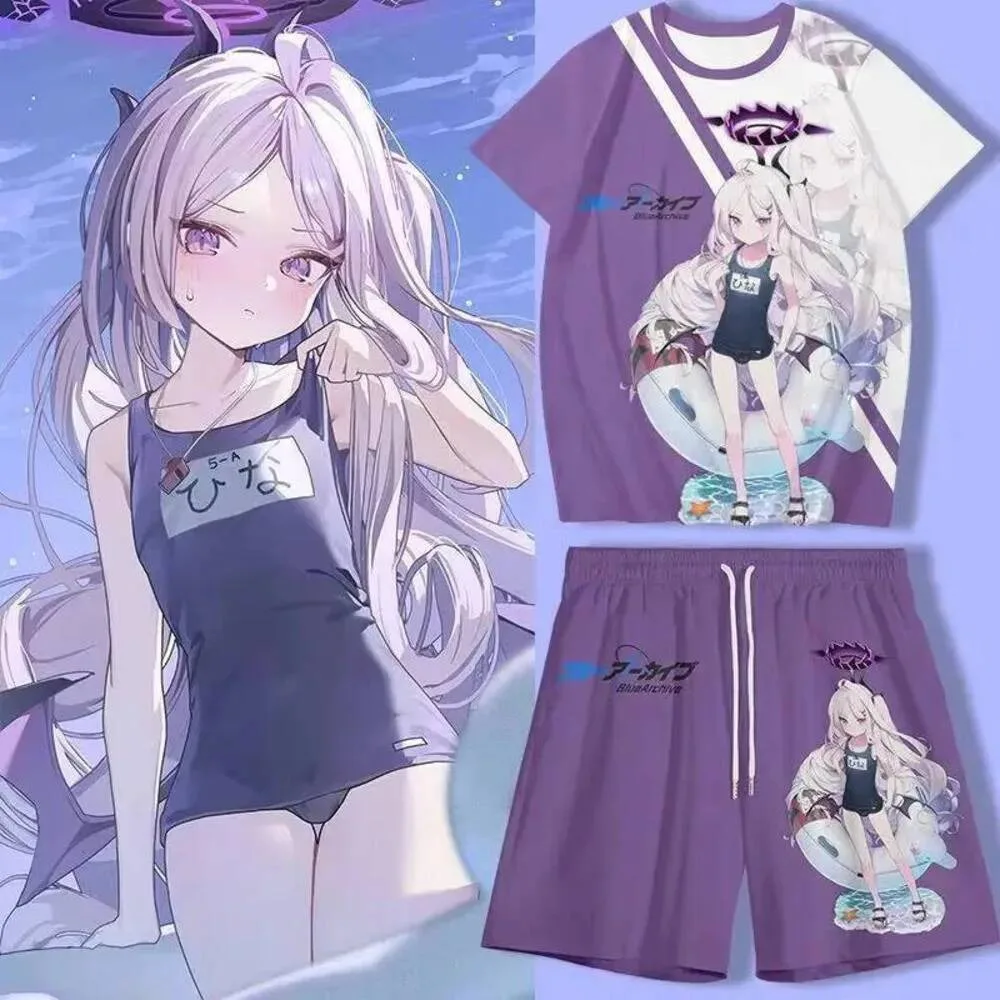 

2024 Summer New Simple Fashion Anime Blue Archive Sorasaki Hina Round Neck Short Sleeve T-Shirt Casual Daily Tops