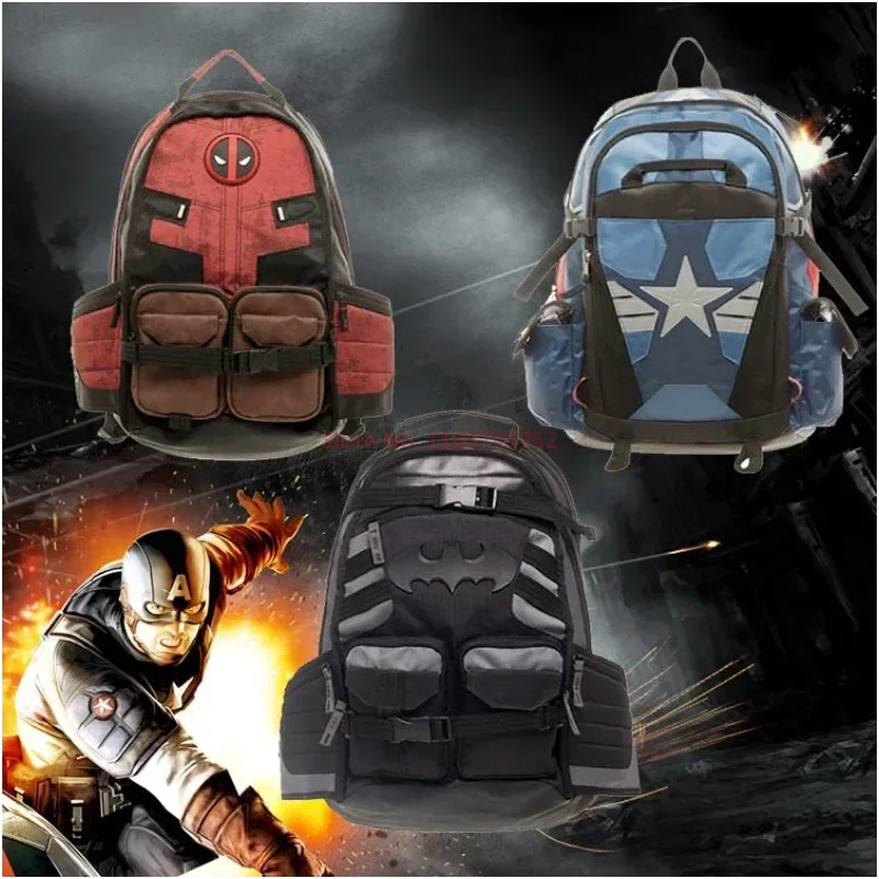 In Stock Marvel Avengers Deadpool Captain America Backpack Anime Cartoon Backpacks Outdoor Leisure Travel High Capacity Backpack