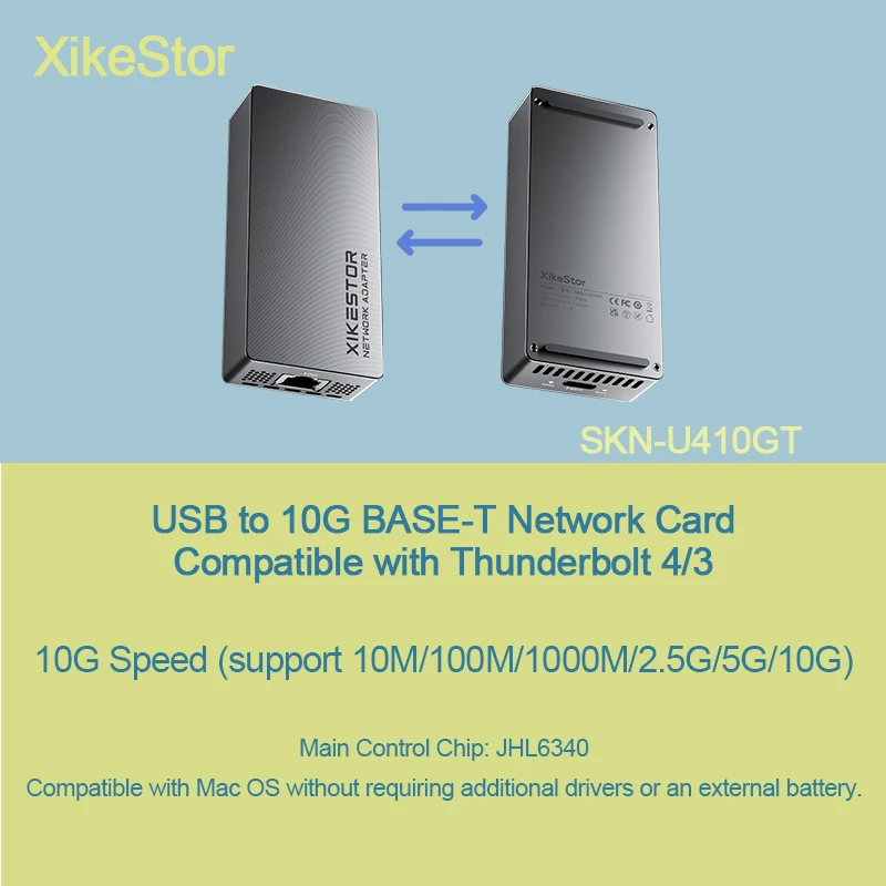 

Портативная сетевая карта USB XikeStor AQC113 USB до 10G BASE-T, совместимая с чипом Thunderbolt 4/3 10G Speed Chip JHL6340 MAC&OS 1RJ45