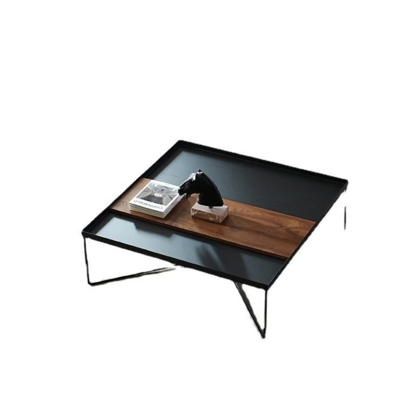 

North American black walnut coffee table square small coffee table rectangular solid wood wrought iron table
