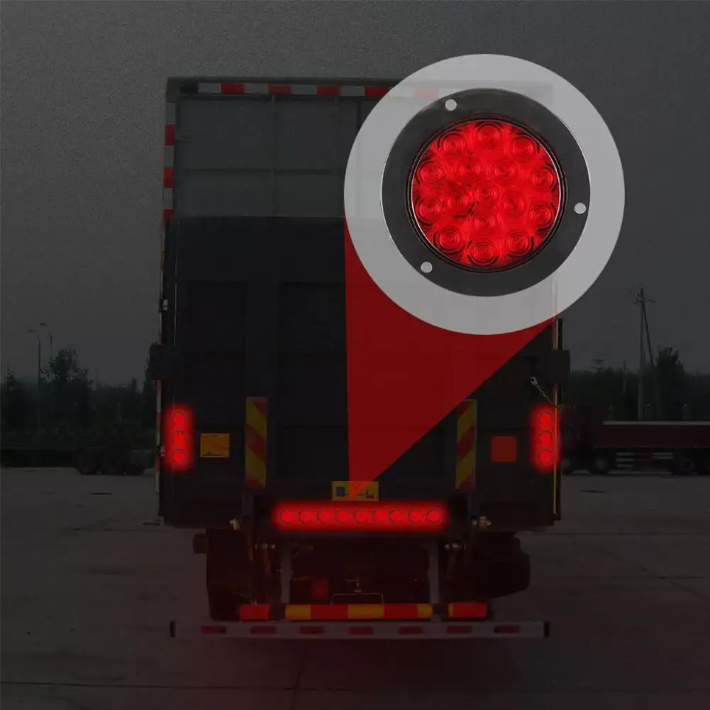 12V/24V 14cm 16 LED Truck Tail Light Round Rear Tail Brake Light Waterproof Warning Reverse Left/Right Lamp For Rv Truck