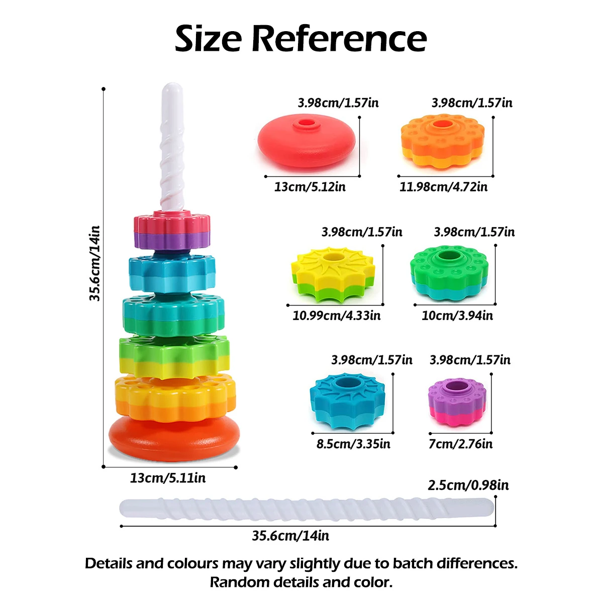 Montessori หมุน Rainbow Tower เด็กซ้อนปริศนาของเล่นความปลอดภัยและการคุ้มครองสิ่งแวดล้อมของเล่นเด็กสี