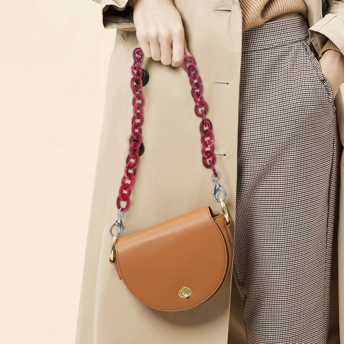 Cadena para Bolso de 60 cm, Acabado de Aleación Acrílica Pulida Premium, Correa de Repuesto para Bolso de Mano, Bolso Tote, Clutch, Accesorio Rojo