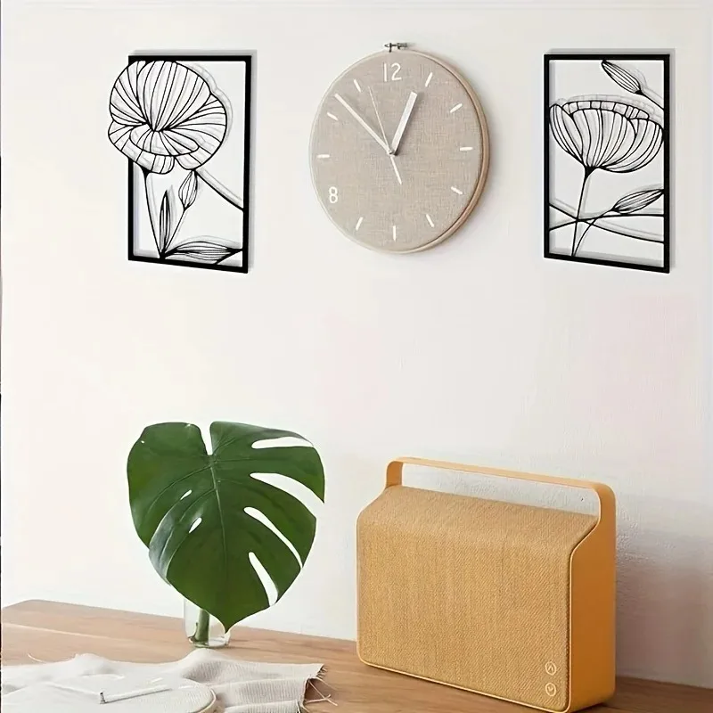 Hello Young  4pcs Metal Flower Home Decoration Flower Abstract Wall Hanging Sculpture Minimalist Wall Decoration Home Wall Art