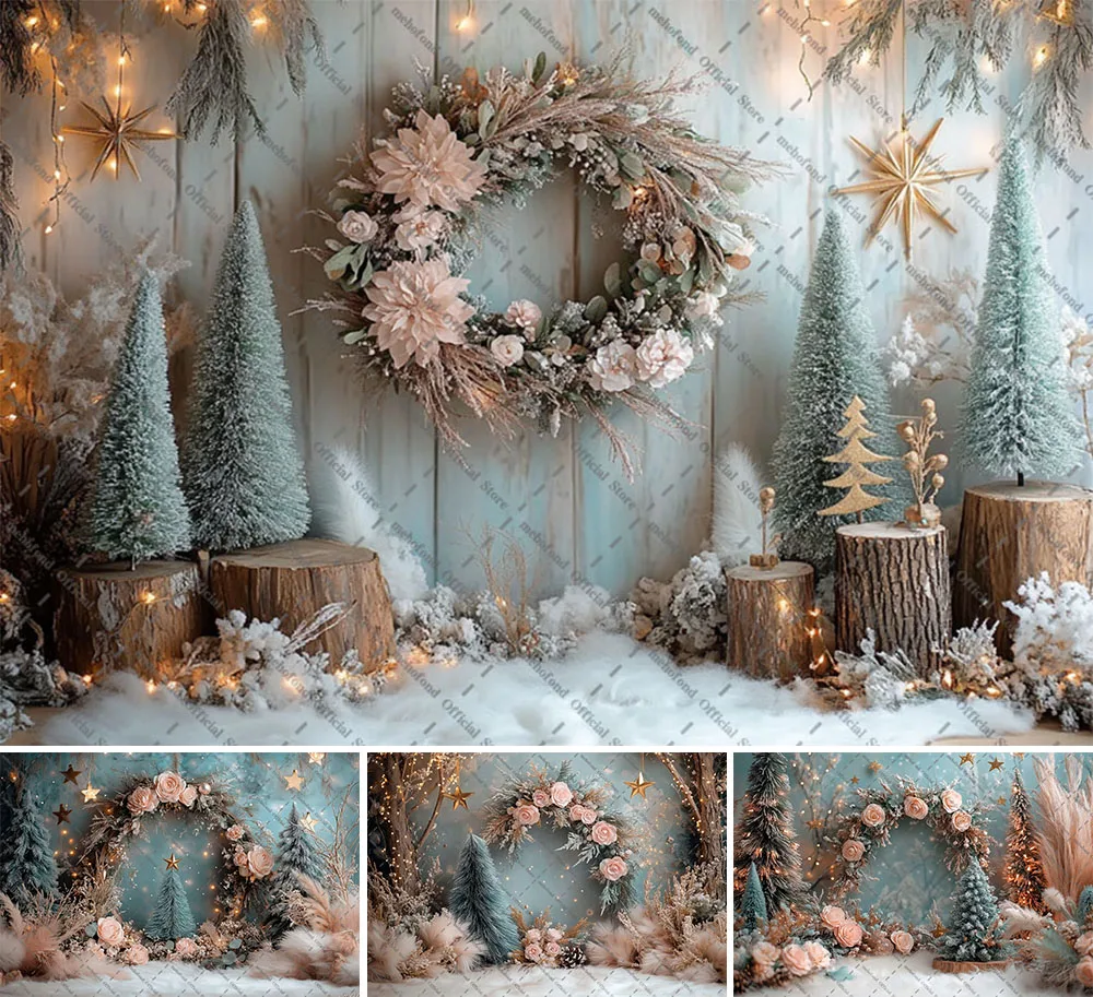 mehofond-fotografia-fundo-inverno-natal-boho-flor-floresta-arvore-de-natal-criancas-familia-retrato-decoracao-pano-de-fundo-estudio-foto