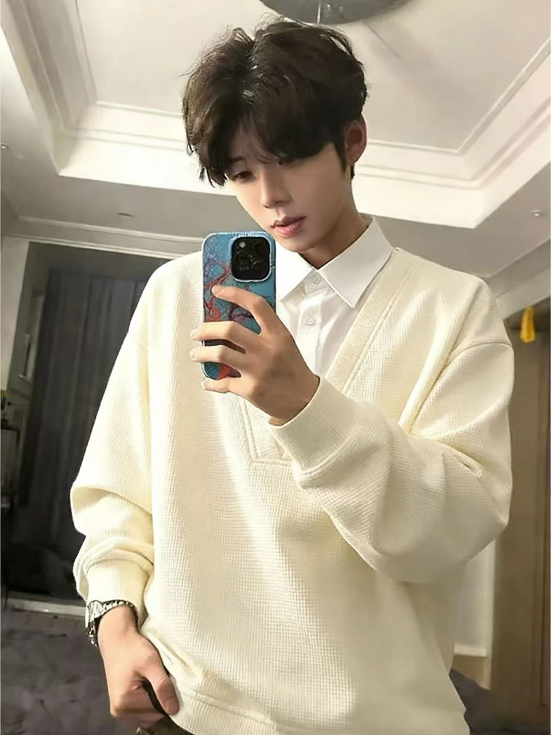 

Футболка Cleanfit с длинным рукавом для мальчиков, цвет абрикосовый, школьная, плотная, с воротником, повседневная, свободного кроя