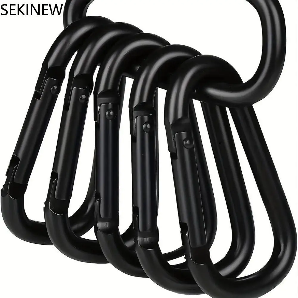 5Pcs Black Hiking Climbing Carabiner Quickdraws Camp Snap Clip Hook Keychain Keyring Camping Hiking Fishing Outdoor Accessories