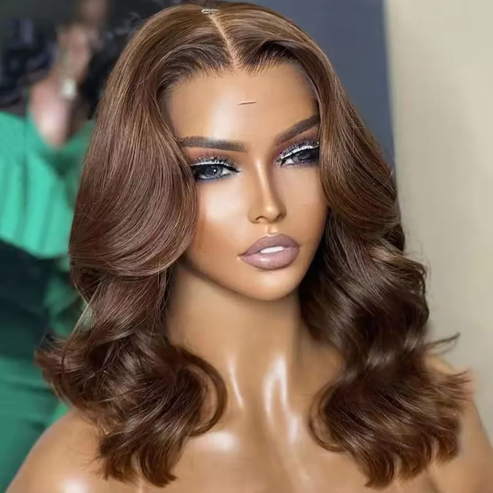 

Brown Body Wave Bob Wigs Human Hair 13x4 HD Lace Frontal Human Hair Wig 4x4 Lace Body Wave Wigs For Women #4 Colored