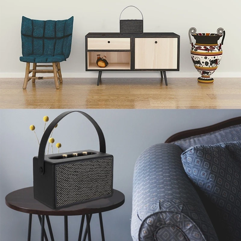 ABSQ-Professionelle tragbare drahtlose Vintage Bluetooth-Lautsprecher USB-Kartenleser Holz PU Outdoor Home Music Player