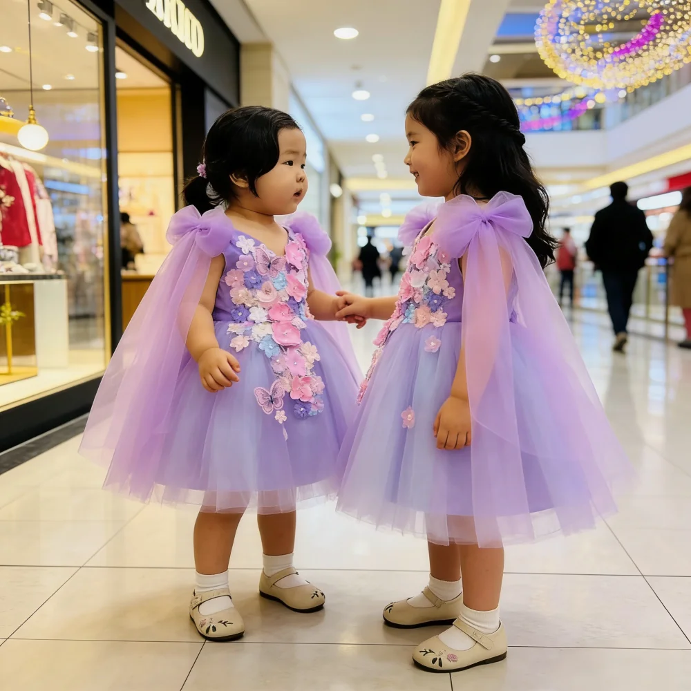 

Purple Girls Birthday Princess Pageant Formal Celebration Flower Girl Dresses Dress Puffy Tulle Party Gown for Host Performance