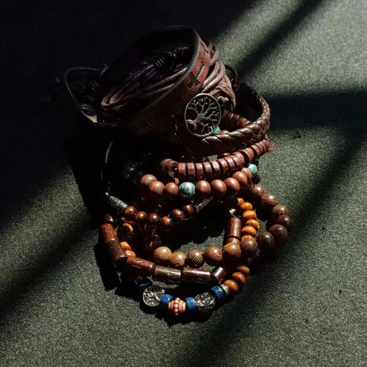 Khaki Tree 10 Pcs/set Black Wrap Woven Fashion Handmade Men Bracelets Male Women Leather Bracelets Men Bangle Wholesale Jewelry - Image 6