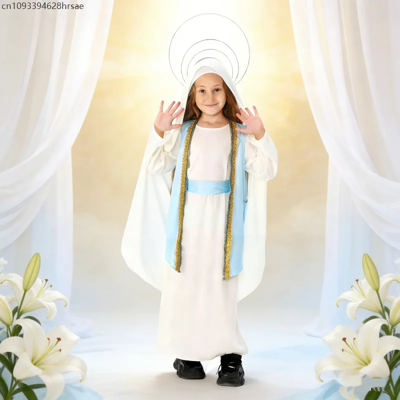

Medieval Saint Costume Little Girl Biblical Times Dress Children Virgin Stage Performance Outfits Carnival Cosplay For Girls