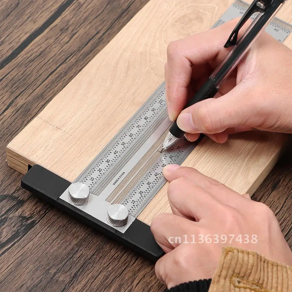 Multifunction Scale Ruler T-type Scale Hole Ruler High-precision Woodworking Scribing Mark Line DIY Carpenter Measuring Tool